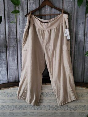 Linen Blend Wide Leg Cargo Capri Pants Plus Size 22 NWT